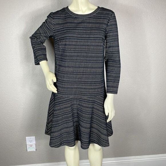 Loft Dress Geometric Drop Waist Flounce Black and White Career Sz M - Picture 3 of 13